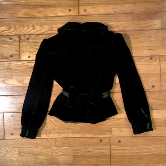 MARC JACOBS Womens Black Silk Crushed Velvet Bow Belted Jacket Blazer Coat - Picture 8 of 16